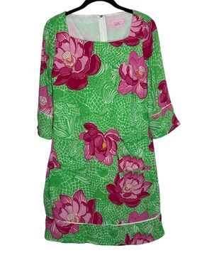 Lilly Pulitzer Koi Fish Lotus Blossom Floral Shift Dress EUC Sz 2 Resortwear